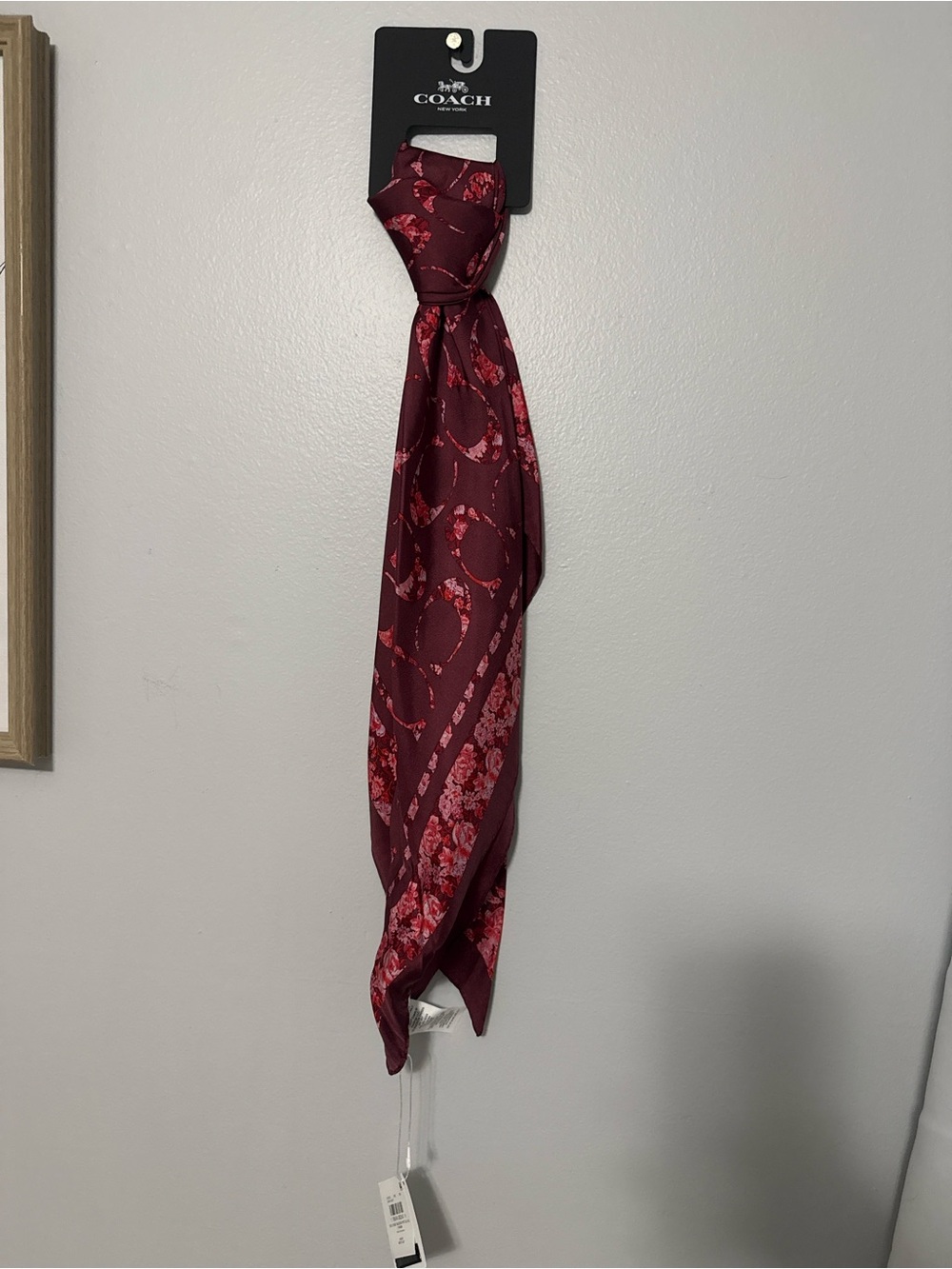 Coach Women's Burgundy Floral Satin Scarf